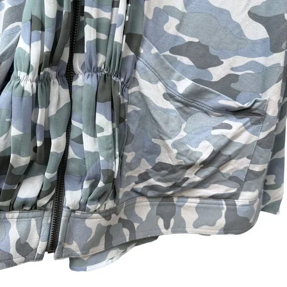LOGO Lori Goldstein Hoodie Plus Size 1X Gray Camo Zip Front Stretch Jacket Women - Picture 8 of 9